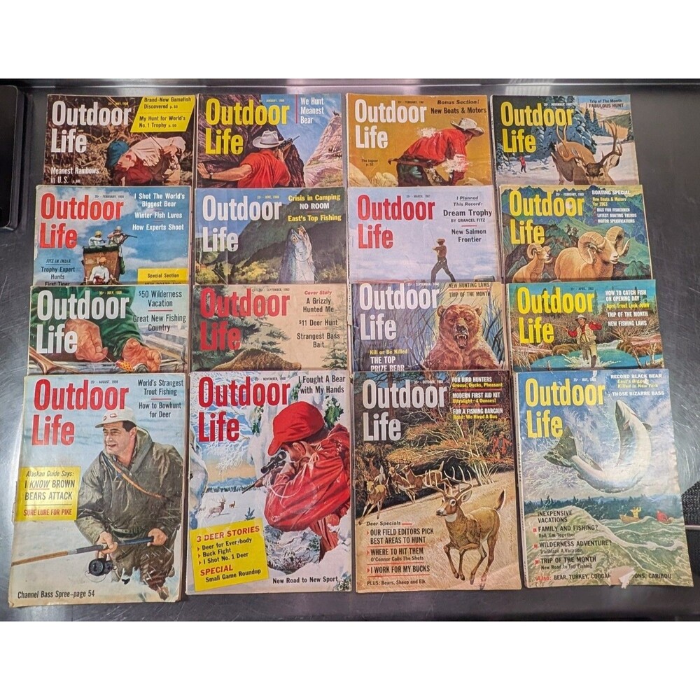 Vintage Outdoor Life Magazine Lot 16 Issues 1950s 1960s Hunting Fishing Art Ads